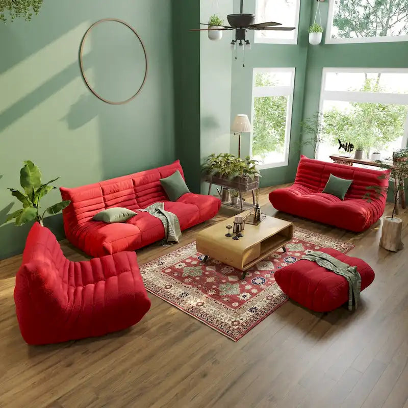 Canapé en velours, pouf géant