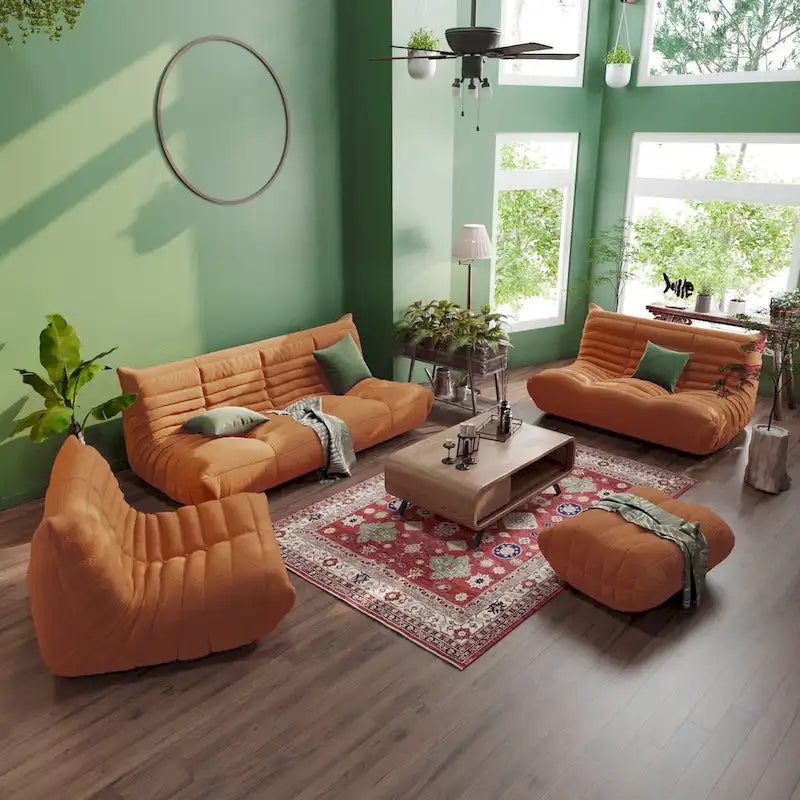 Canapé en velours, pouf géant