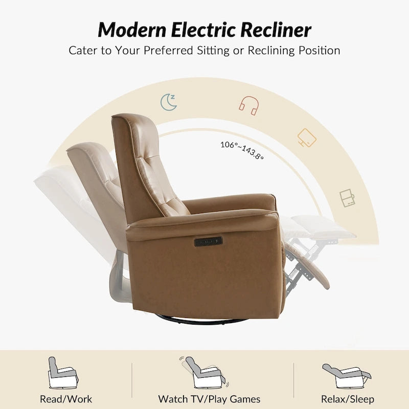 Fauteuil inclinable électrique pivotant moderne en similicuir