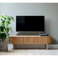 Rye Studio Mid-Century Modern Rounded Sliding Door TV Lowboard, 63W, Natural - 18W x 63L x 19H