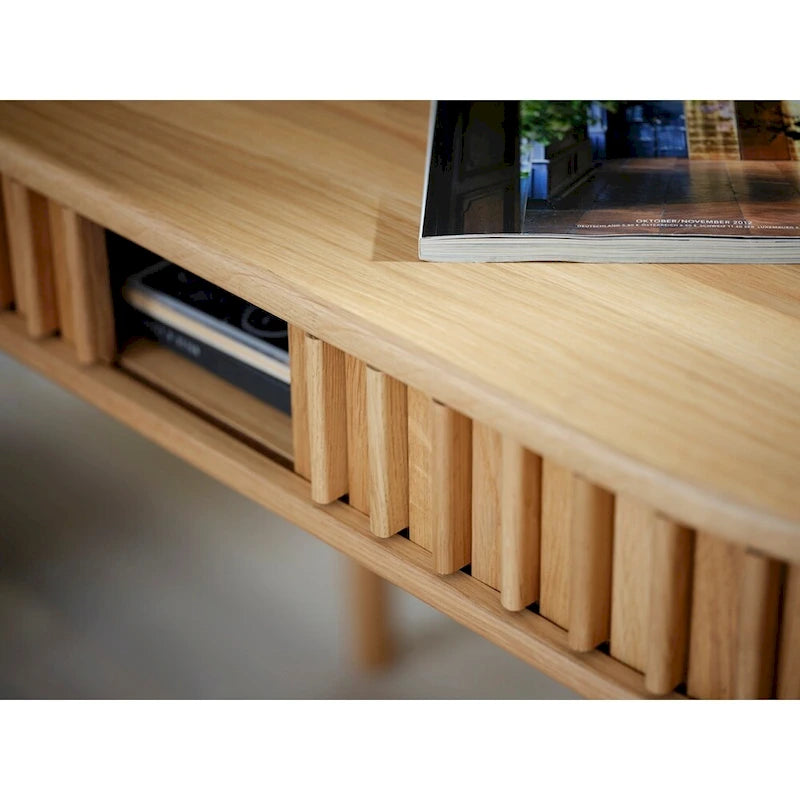 Meuble TV coulissant aux coins arrondis de style médiéval moderne