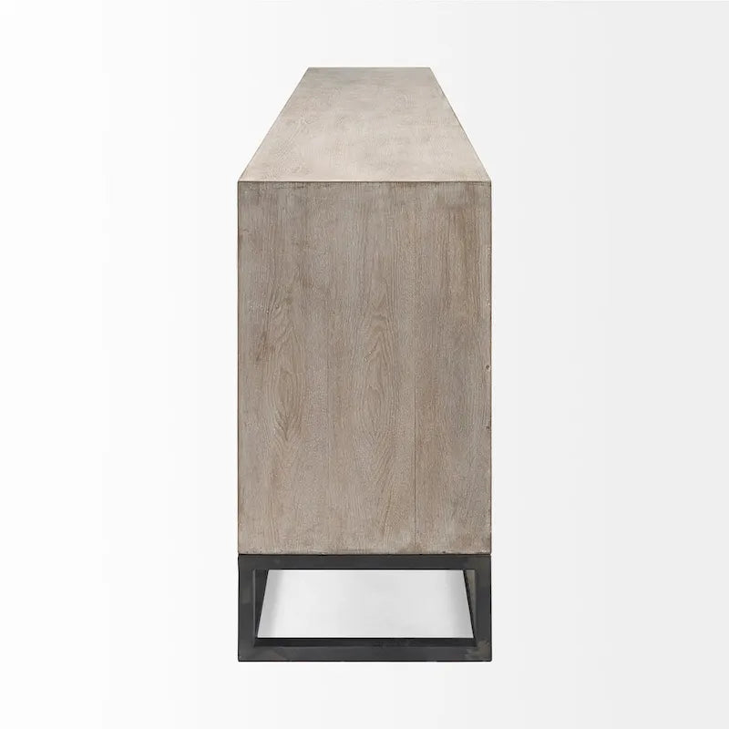 Enfilade à neuf tiroirs en placage de cèdre gris et structure en métal doré