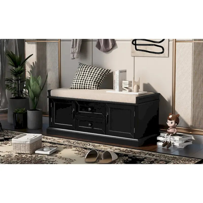 Storage Bench with 2 Drawers and 2 Cabinets